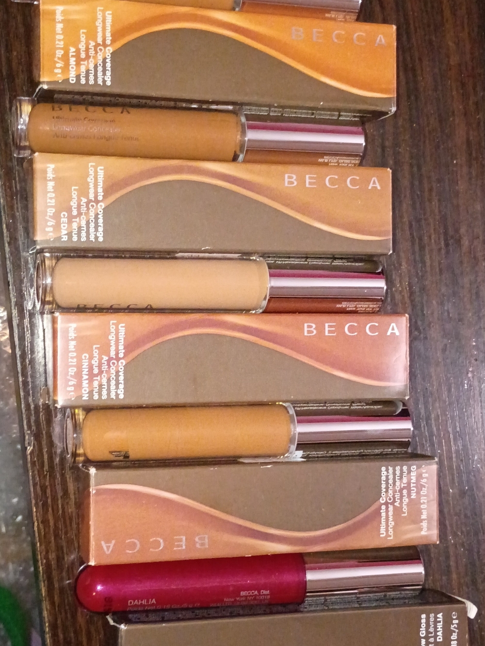 BECCA Concealer & Dahlia Lip Gloss Set in Beige, Tan, Brown and Deep Pink